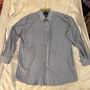 Stafford Men's Navy and White Plaid Shirt